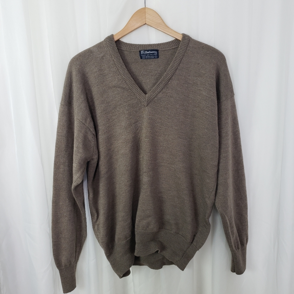Burberry mens Merino wool taupe brown sweater size large